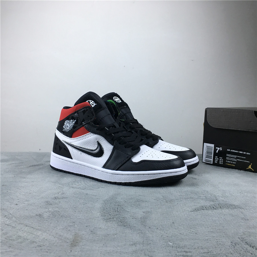 Women Air Jordan 1 Mid AJ1Quai 54 Black White Red Yellow Shoes